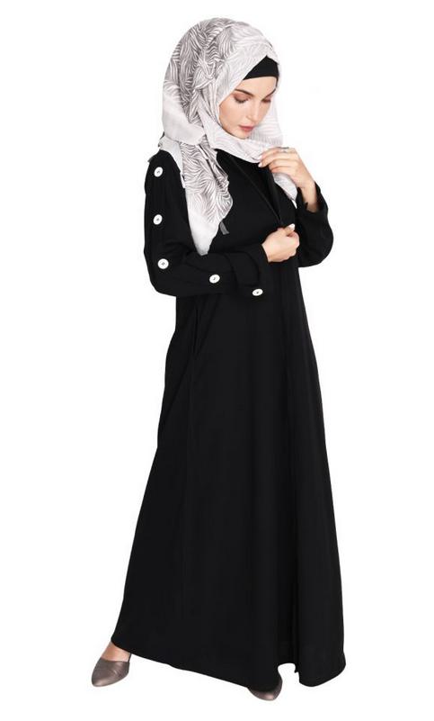 Delightful and Simple Black Abaya with Designer Sleeves (Made-To-Order)