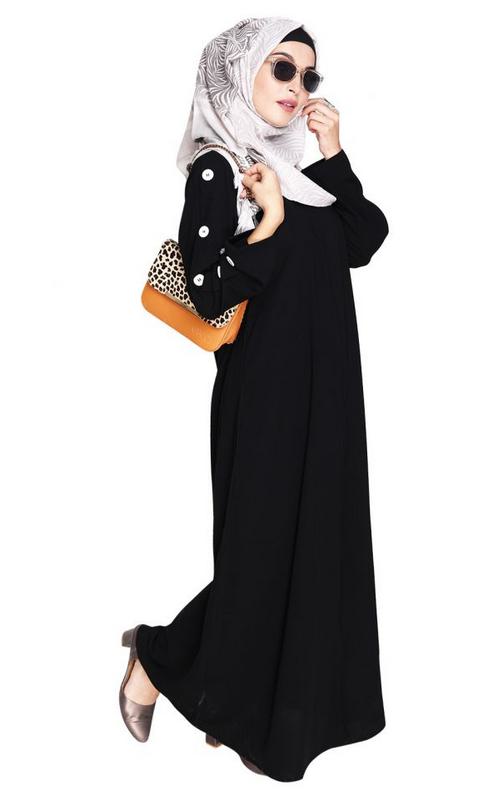 Delightful and Simple Black Abaya with Designer Sleeves (Made-To-Order)