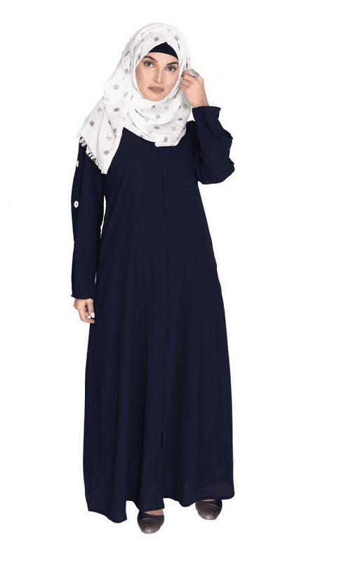 Delightful and Simple Blue Abaya with Designer Sleeves (Made-To-Order)