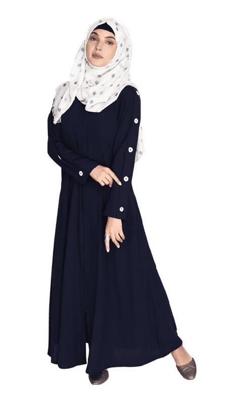 Delightful and Simple Blue Abaya with Designer Sleeves (Made-To-Order)
