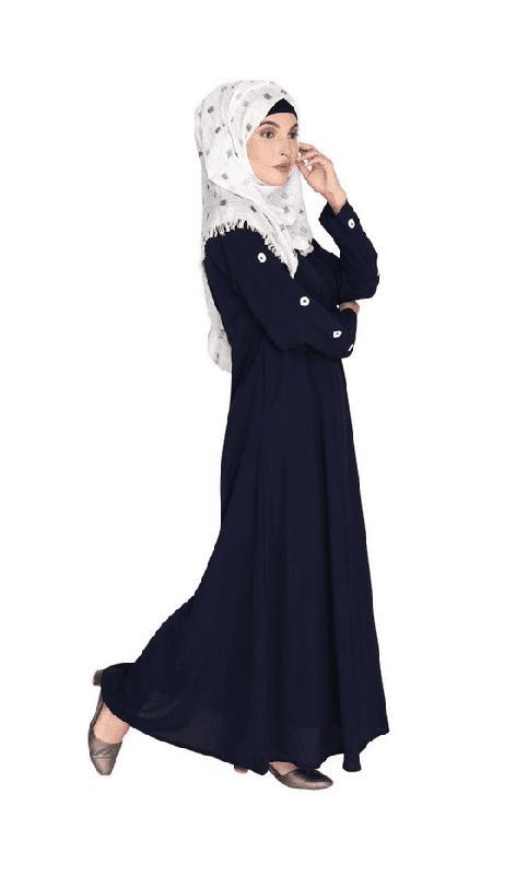 Delightful and Simple Blue Abaya with Designer Sleeves (Made-To-Order)