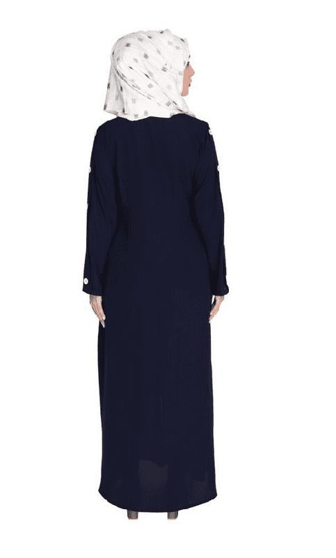 Delightful and Simple Blue Abaya with Designer Sleeves (Made-To-Order)