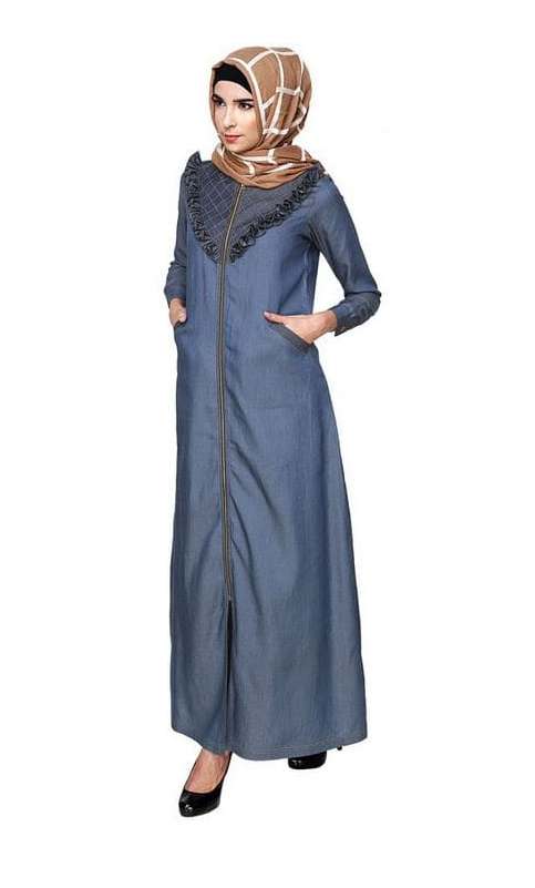 Denim Abaya with Ruffles Yoke (Made-To-Order)