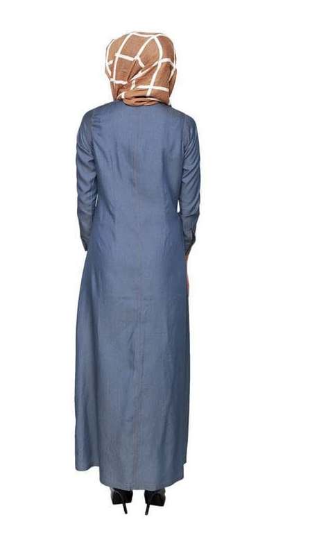 Denim Abaya with Ruffles Yoke (Made-To-Order)