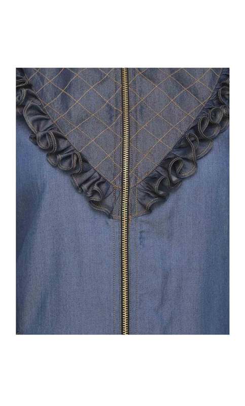 Denim Abaya with Ruffles Yoke (Made-To-Order)