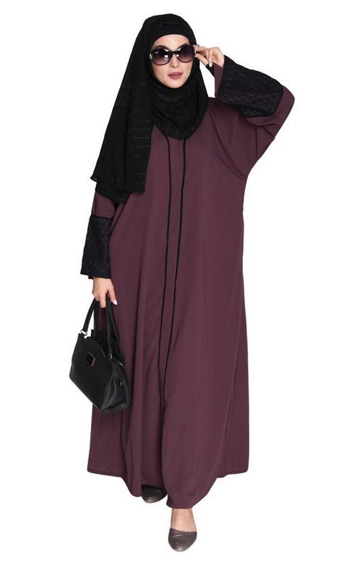 Elegant Crochet Lace Imperial Purple Dubai Style Abaya