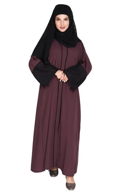 Elegant Crochet Lace Imperial Purple Dubai Style Abaya