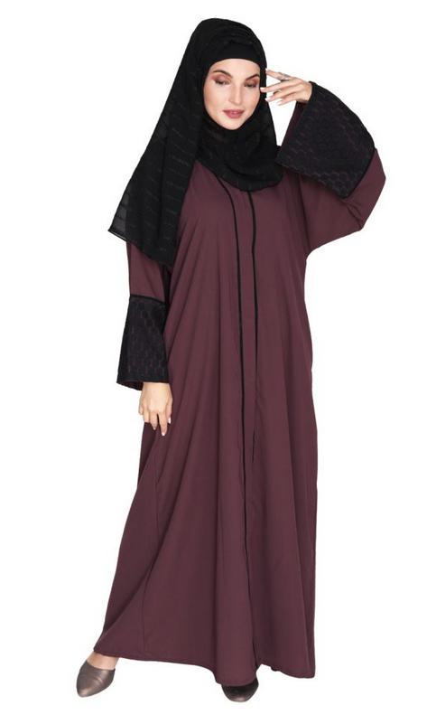 Elegant Crochet Lace Imperial Purple Dubai Style Abaya