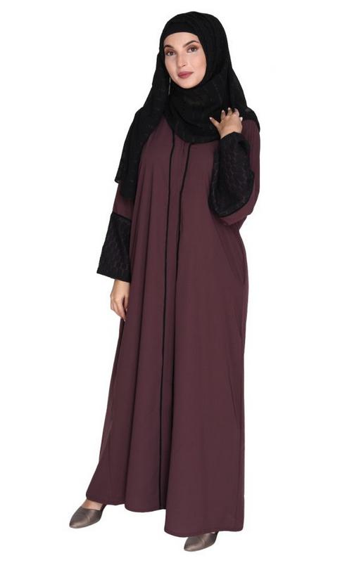 Elegant Crochet Lace Imperial Purple Dubai Style Abaya