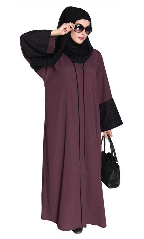 Elegant Crochet Lace Imperial Purple Dubai Style Abaya