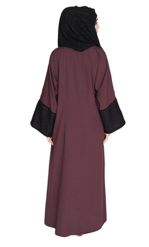 Elegant Crochet Lace Imperial Purple Dubai Style Abaya