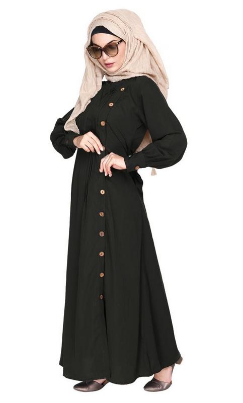 Flowy and Elegant Olive Green Pintuck Abaya (Made-To-Order)