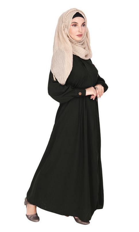 Flowy and Elegant Olive Green Pintuck Abaya (Made-To-Order)