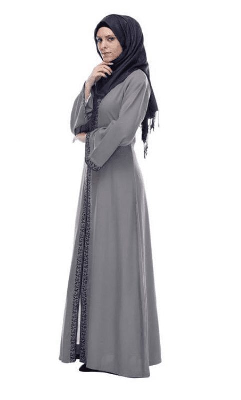 Grey Abaya With Embroidery (Made-To-Order)