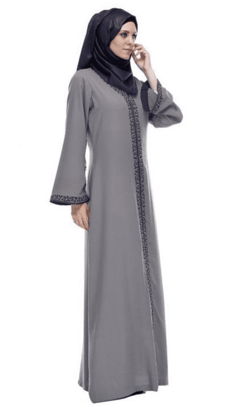 Grey Abaya With Embroidery (Made-To-Order)