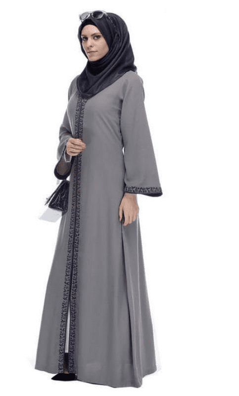 Grey Abaya With Embroidery (Made-To-Order)