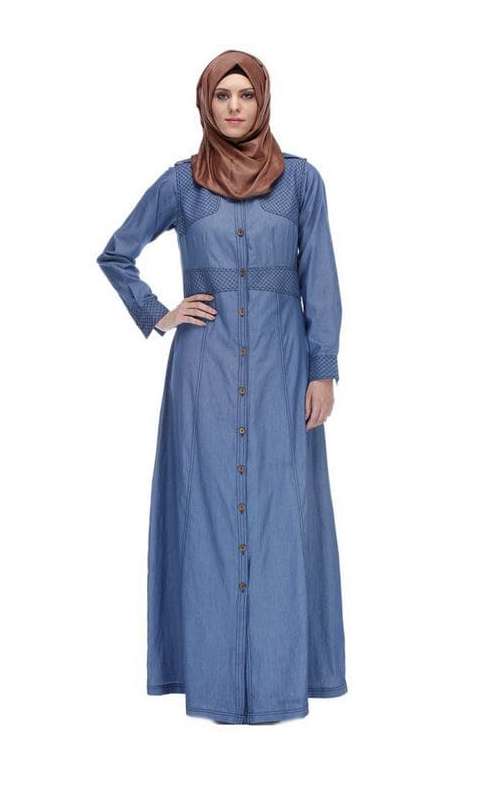 Light Blue Collared Denim Abaya