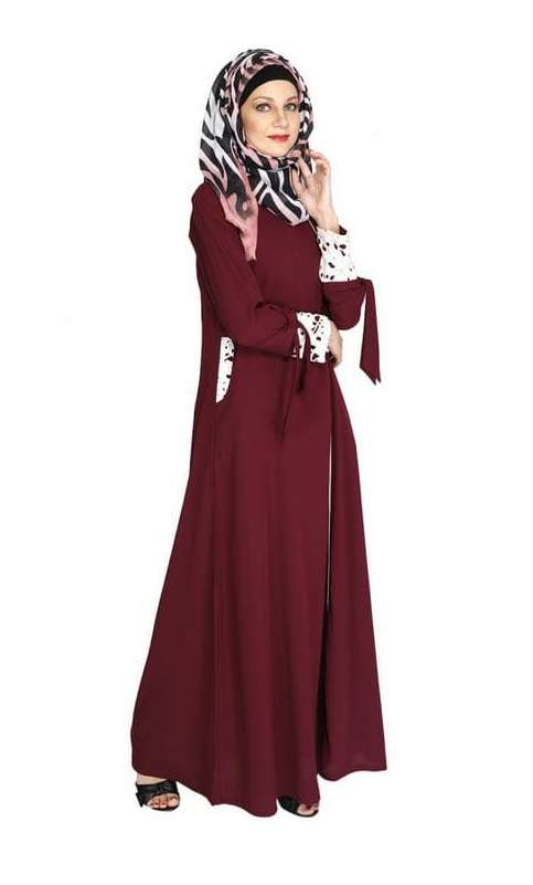 Purple Lace & Bow Detailed Abaya (Made-To-Order)