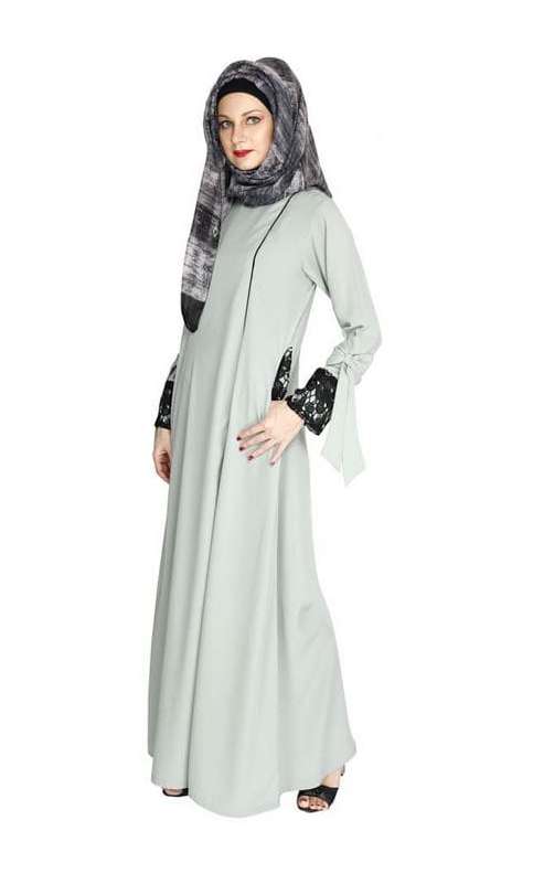 Sage Green Lace & Bow Detailed Abaya (Made-To-Order)