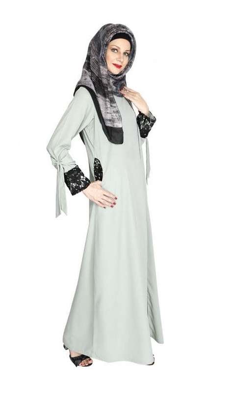 Sage Green Lace & Bow Detailed Abaya (Made-To-Order)