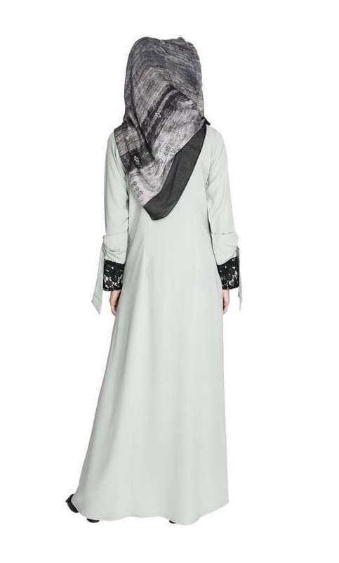 Sage Green Lace & Bow Detailed Abaya (Made-To-Order)
