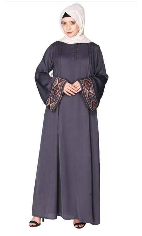 A Pretty Smooth Flowing Bohemian Bell Sleeves Grey Abaya