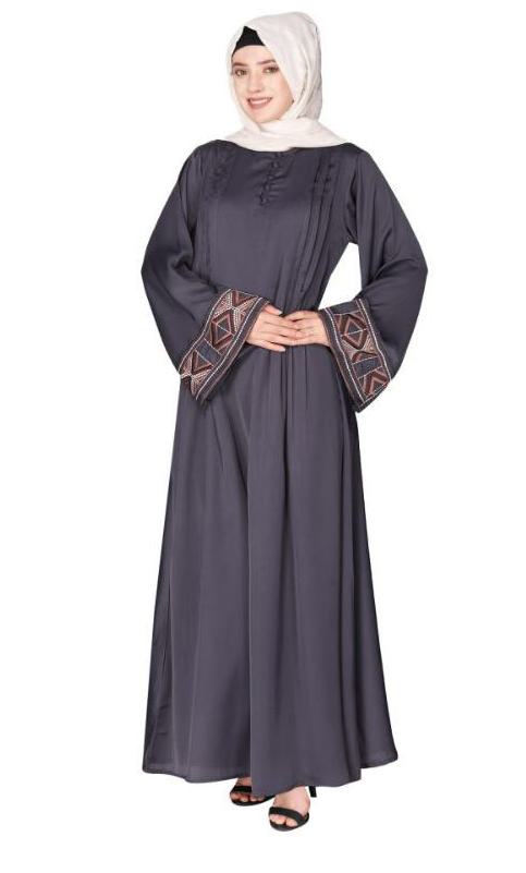 A Pretty Smooth Flowing Bohemian Bell Sleeves Grey Abaya