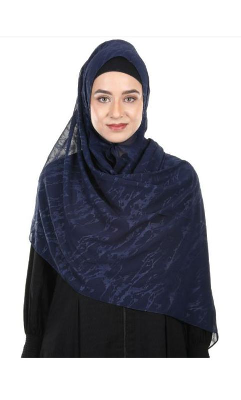 Abstract Design Formal Navy Blue Chiffon Hijab