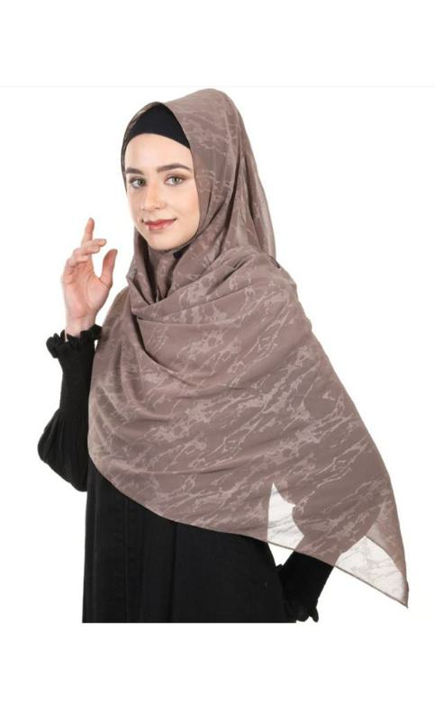 Abstract Design Formal Oak Brown Chiffon Hijab