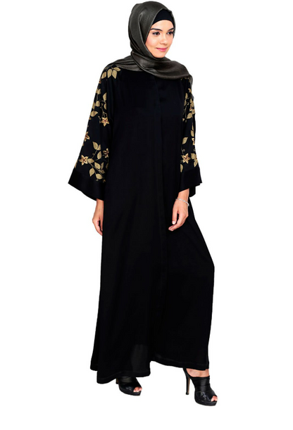 Alluring Floral Embroidery Dubai Style Black Abaya (Made-To-Order)