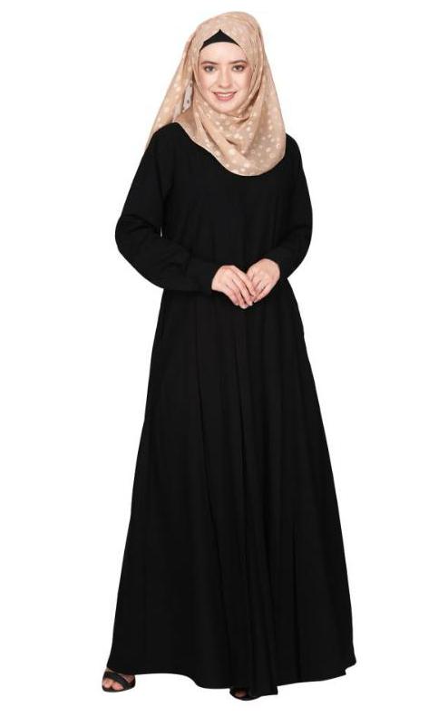 An Umbrella Style Stunning Pleated Black Abaya With Pinstriped Yolk