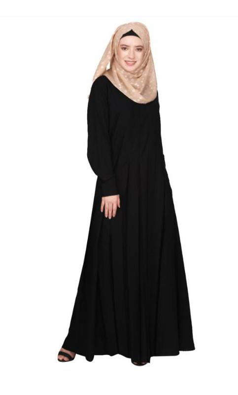 An Umbrella Style Stunning Pleated Black Abaya With Pinstriped Yolk