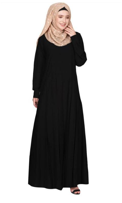 An Umbrella Style Stunning Pleated Black Abaya With Pinstriped Yolk