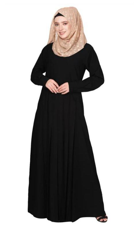 An Umbrella Style Stunning Pleated Black Abaya With Pinstriped Yolk