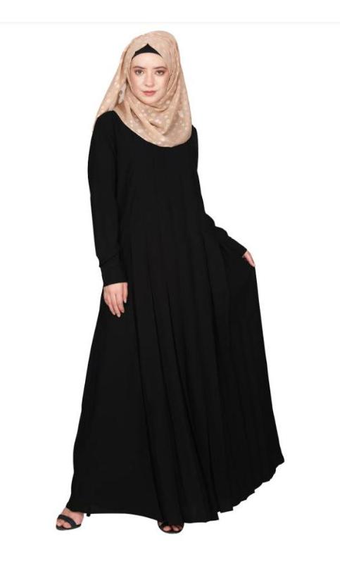 An Umbrella Style Stunning Pleated Black Abaya With Pinstriped Yolk