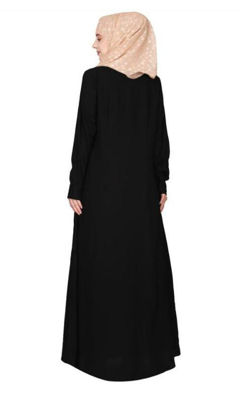 An Umbrella Style Stunning Pleated Black Abaya With Pinstriped Yolk