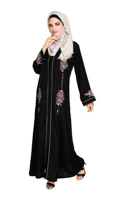 Appealing Black Floral Embroidery Dubai Style Abaya (Ready-To-Ship)