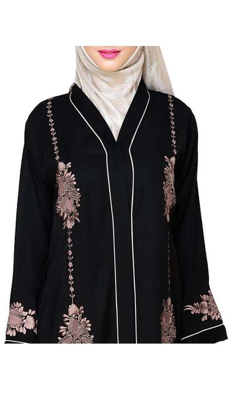 Appealing Black Floral Embroidery Dubai Style Abaya (Ready-To-Ship)