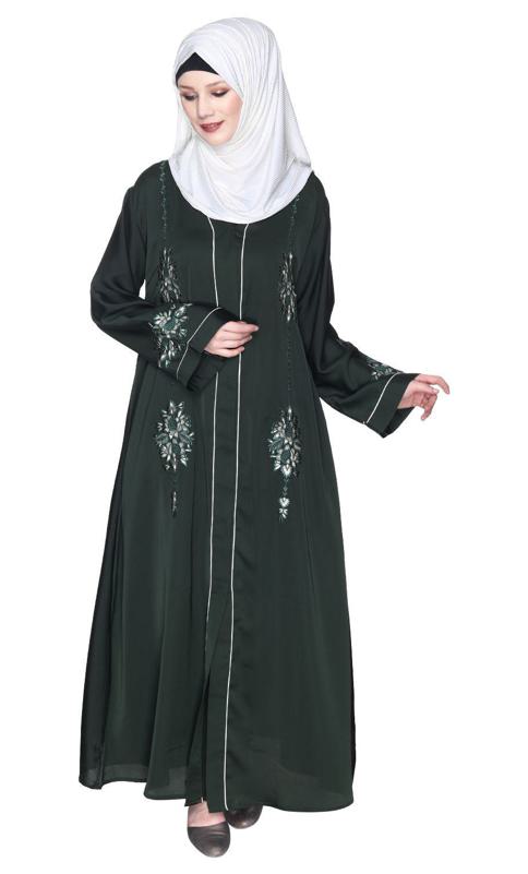 Appealings Blue Floral Embroidery Dubai Style Abaya (Made-To-Order)
