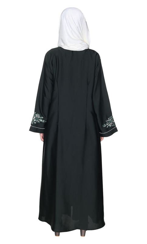 Appealings Blue Floral Embroidery Dubai Style Abaya (Made-To-Order)