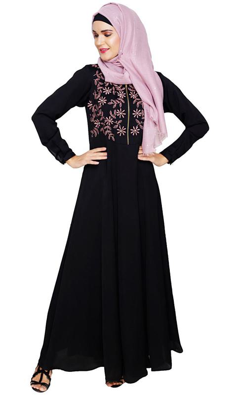 Beautiful Embroidered Yoke Black Abaya