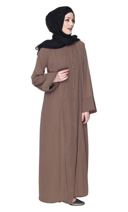Besuited Oak Brown Double Panel Abaya With Pintucks (Made-To-Order)