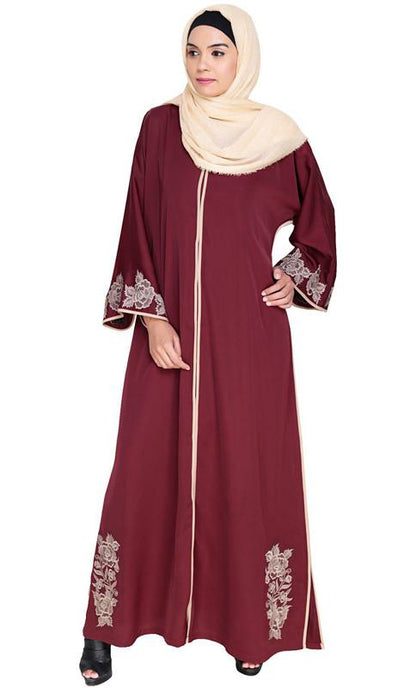 Bewitching Floral Red Dubai Style Embroidered Abaya (Made-To-Order)