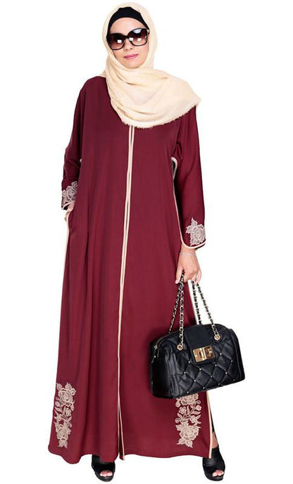 Bewitching Floral Red Dubai Style Embroidered Abaya