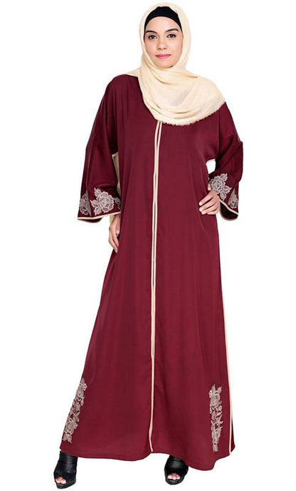 Bewitching Floral Red Dubai Style Embroidered Abaya