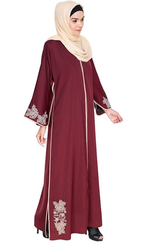 Bewitching Floral Red Dubai Style Embroidered Abaya