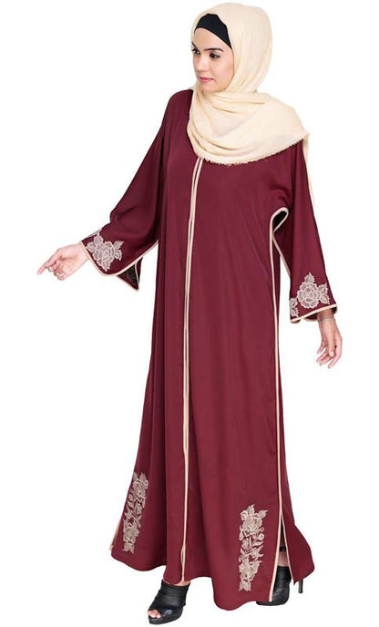 Bewitching Floral Red Dubai Style Embroidered Abaya (Made-To-Order)