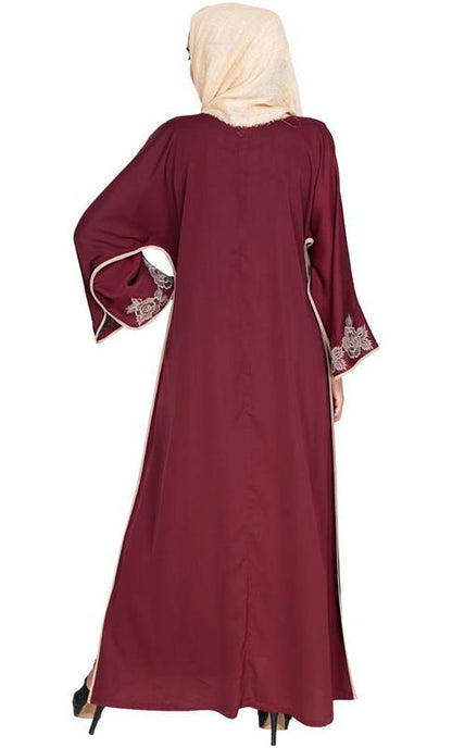 Bewitching Floral Red Dubai Style Embroidered Abaya