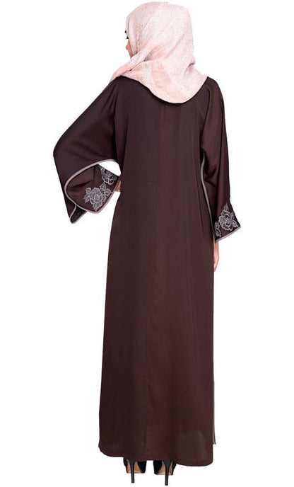 Bewitchting Floral Dubai Style Embroidered Dark Brown Abaya