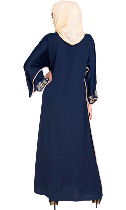 Bewitching Floral Blue Dubai Style Embroidered Blue Abaya